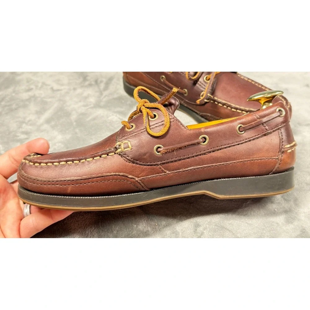 Cherokee Boat Shoes Mens 9 Brown Leather Moc Toe Lace Up Deck